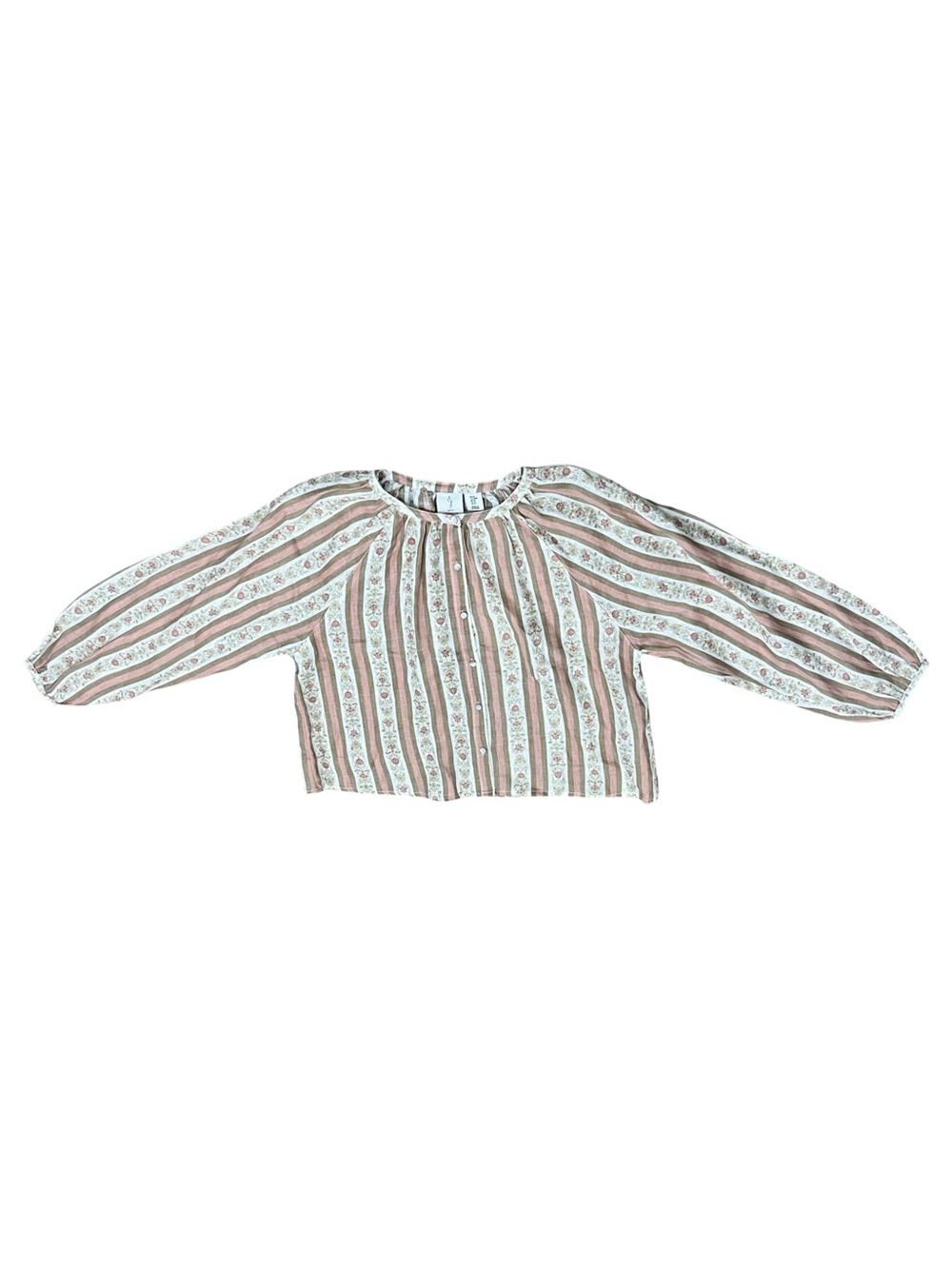 Joie 100% Linen Pink Floral Stripe Balloon Sleeve Peasant Blouse M NWT - Picture 6 of 11